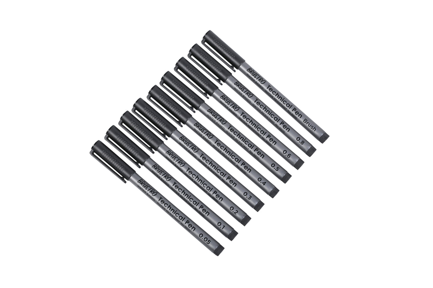 BRUSTRO Technical Pen Fineliner Set| Black| Tip Size- 0.05|0.1|0.2|0.3|0.4|0.5|0.6|0.8 mm| & Brush - Set of 9 | Ideal for Doodle,Mandala,Fineart,Architecture,Technical Drawing,Illustrations,Waterproof