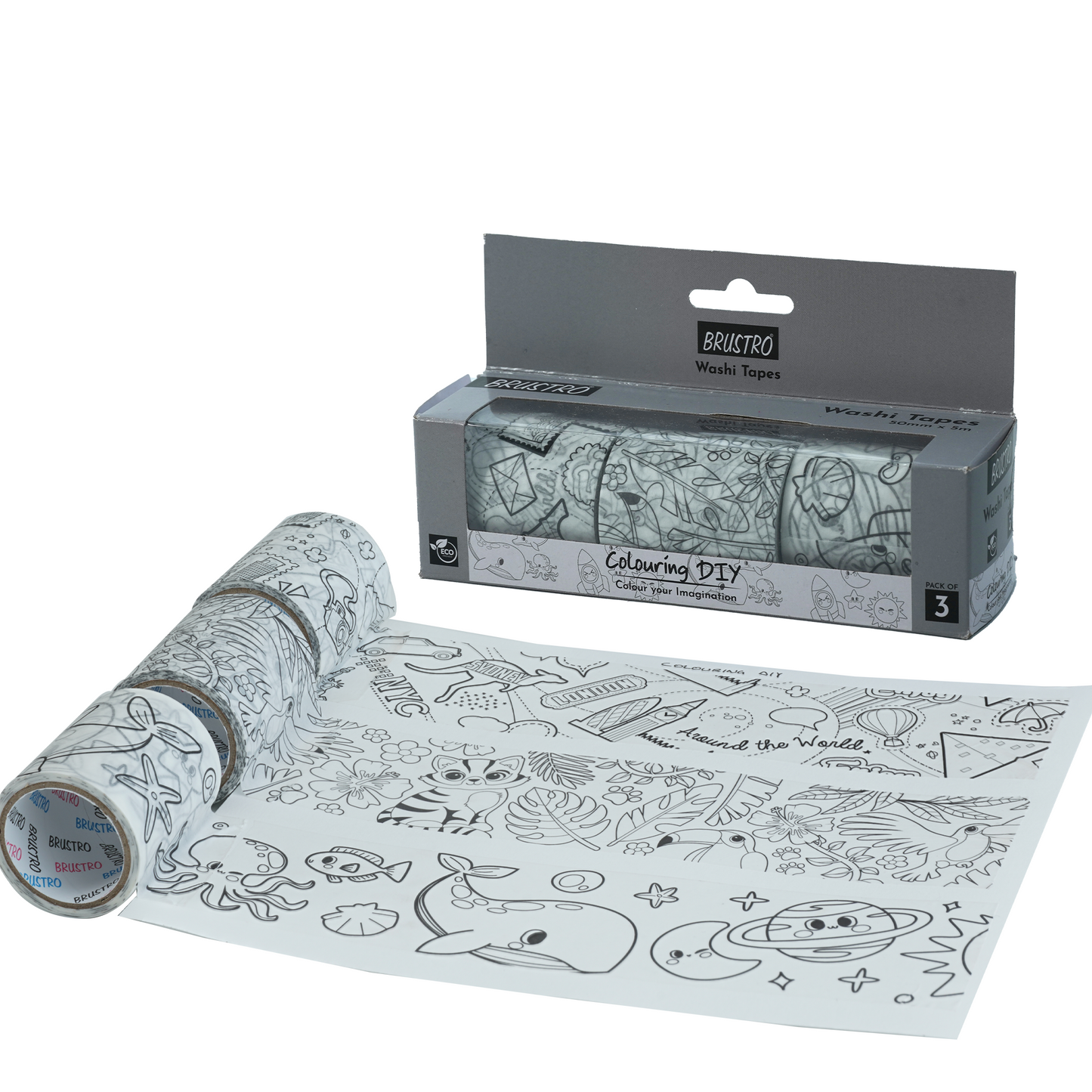 BRUSTRO Washi Tapes DIY Colouring tapes, 50 mm x 5 mtrs (set of 3)