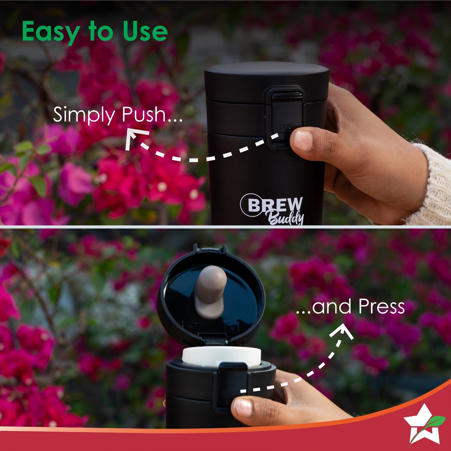 Wonderchef Renewed Brew Buddy Portable Coffee Mug | 380 ml | 304 Stainless Steel | Rust Proof | Copper Coated | Double Walled Vacuum Insulation | Safe-Lock System| Anti-Skid Base | 1 Year Warranty