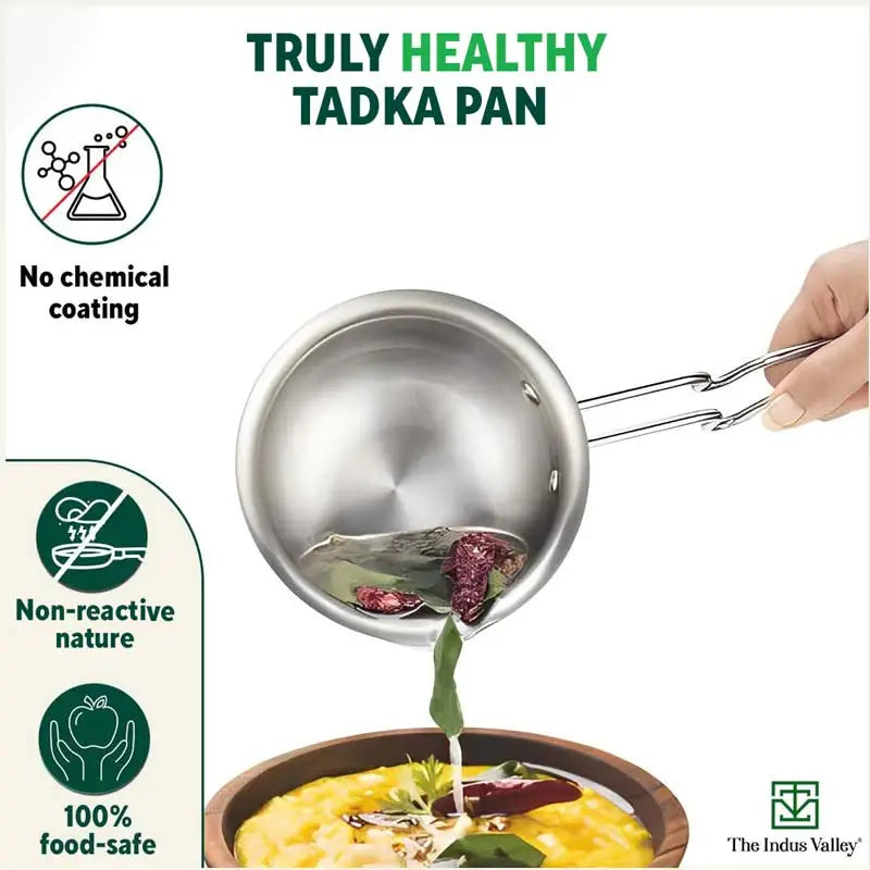 TurboCuk Triply Stainless Steel Tadka Pan for Spice Seasoning/Heating, Premium Quality, 3 Layer Thick Body, 100% Toxin-free, Non-stick, Induction & Gas, 12cm, 300ml