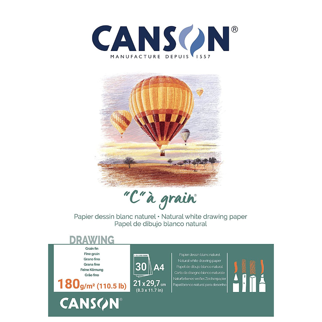 Canson C Grain Drawing 180 Gsm Fine Grain A4 Paper Pad(Natural White- 30 Sheets)