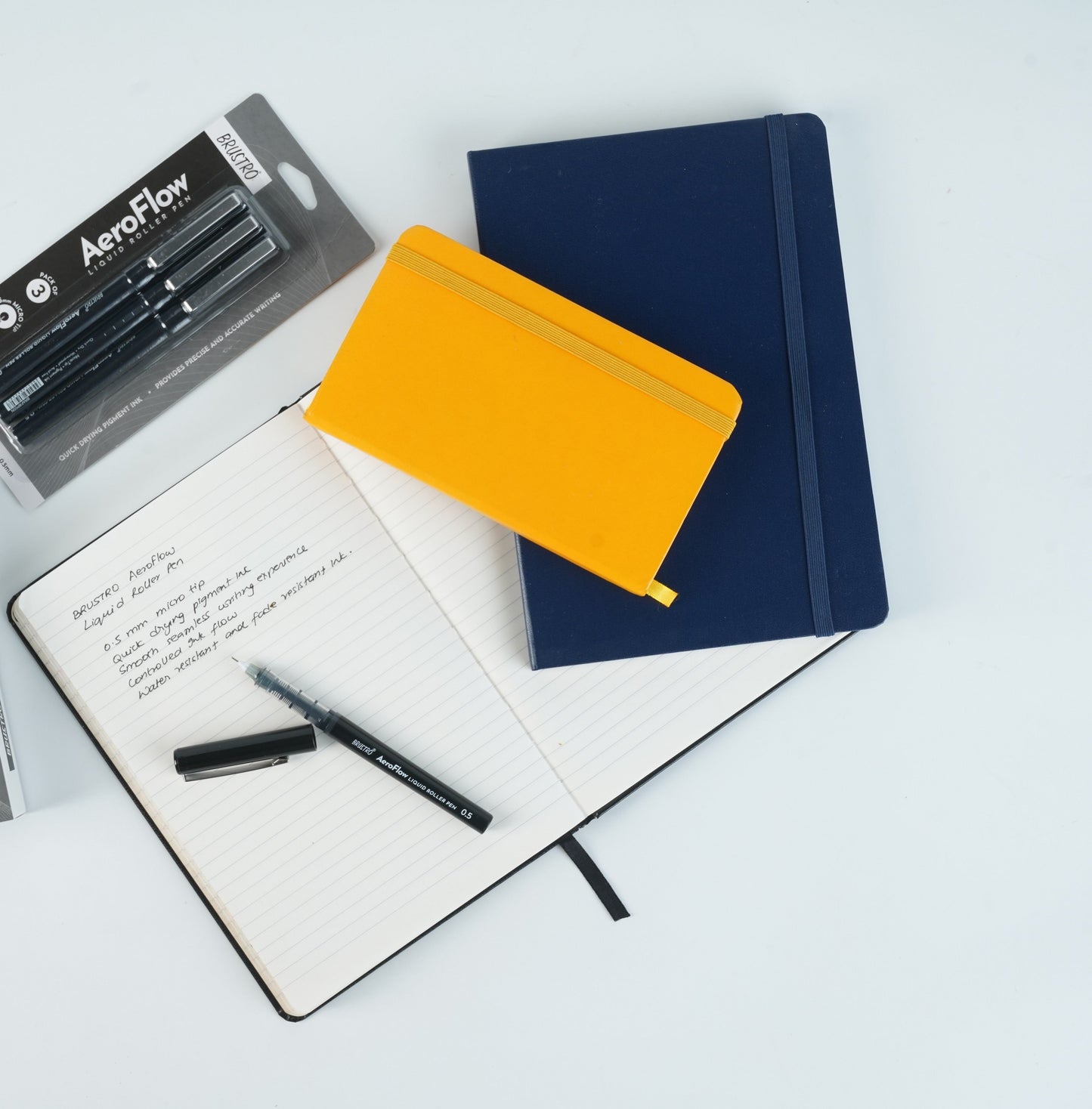 BRUSTRO AeroFlow Liquid Ink Rollerball Pens | Black | 0.5mm, Micro Tip | Pack of 3 | Ideal for Students, Professionals, Office, Exam use, Accurate Smooth Writing, Waterproof, Fade Resistant