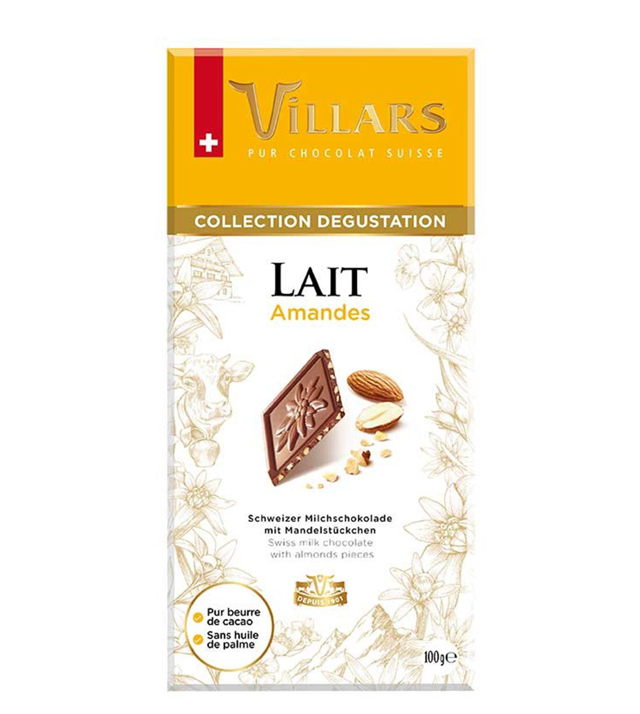5x VILLARS Milk Chocolate With Roasted Almonds Bar - 100 g each - Pack of 5