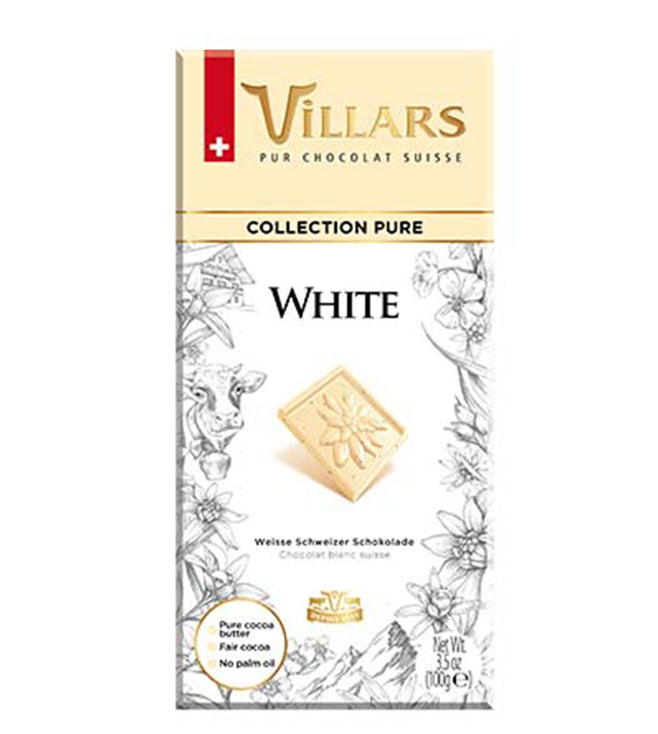 5x VILLARS White Pure Chocolate Bar - 100 g each - Pack of 5