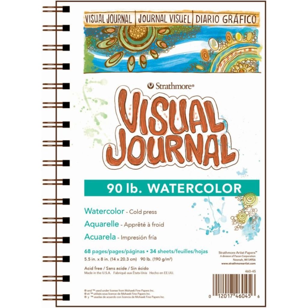 Strathmore 400 Series Visual Journal - Watercolor - 5.5''X8'' - White - Medium Grain - 190 Gsm Paper, Long-Side Spiral Bound - 34 Sheets