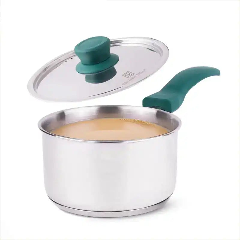 Tri-Steel Stainless Steel Tea/Milk Pan+ Lid, Premium Quality, Tri-ply (3 Layer) Bottom, Soft-touch Handle, 100% Toxin-free, Non-stick, Induction & Gas, 1/1.5 L, 14.9/16.9 cm