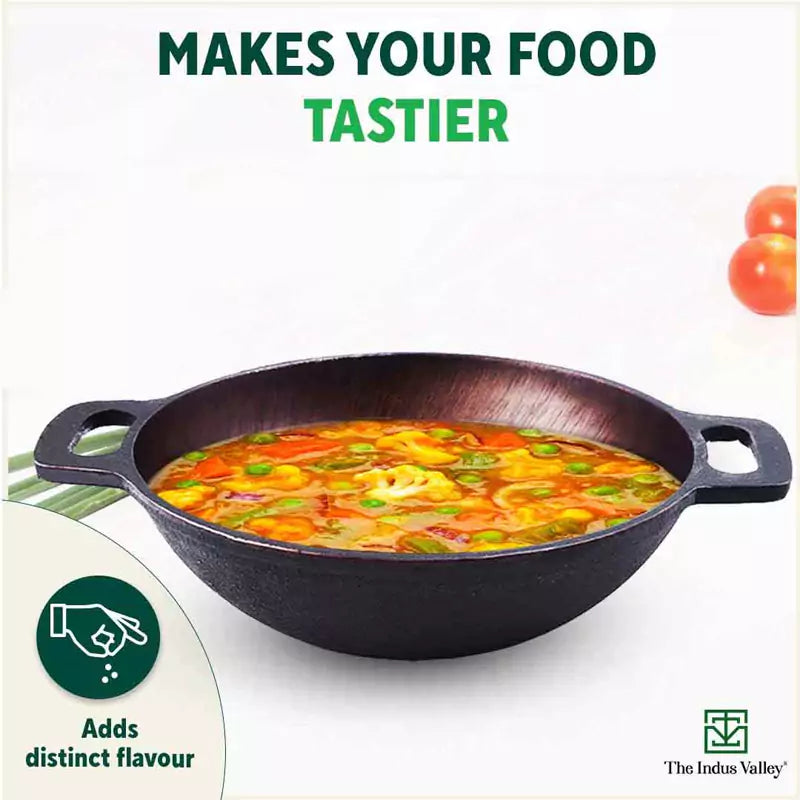 Super Smooth Cast Iron Kadai (Wok Model), Pre-seasoned, Nonstick, 100% Pure, Toxin-free, 17.8/20.3cm, 1/1.3L, 1.1/1.8kg