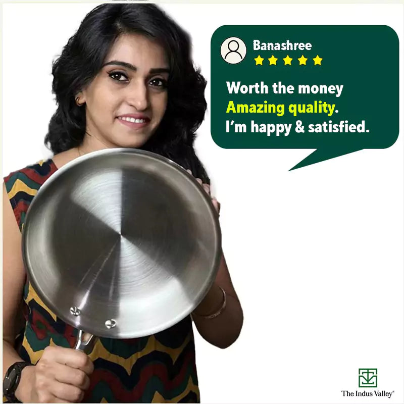 TurboCuk Tri-ply Stainless Steel Fry Pan+ Glass Lid, Premium Quality, 3 Layer Thick Body, 100% Toxin-free, Non-stick, Induction & Gas, 1.5/1.7/1.9L