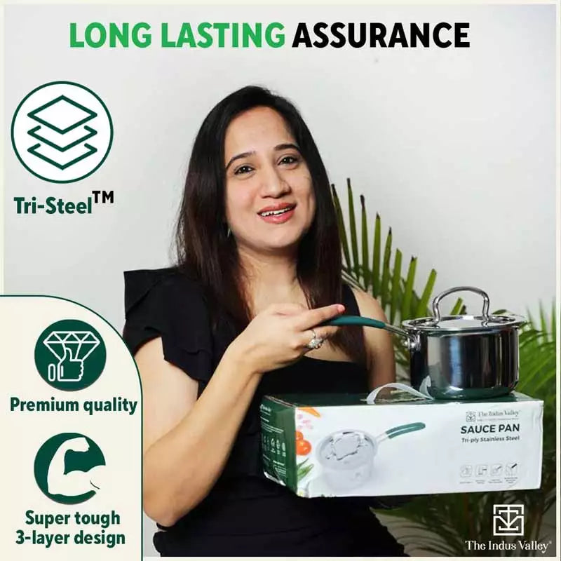 TurboCuk Tri-ply Stainless Steel Tea/Milk Pan/Saucepan+ Steel Lid, Premium Quality, 3 Layer Thick Body, 100% Toxin-free, Non-stick, Induction & Gas, 1.4/2/3L