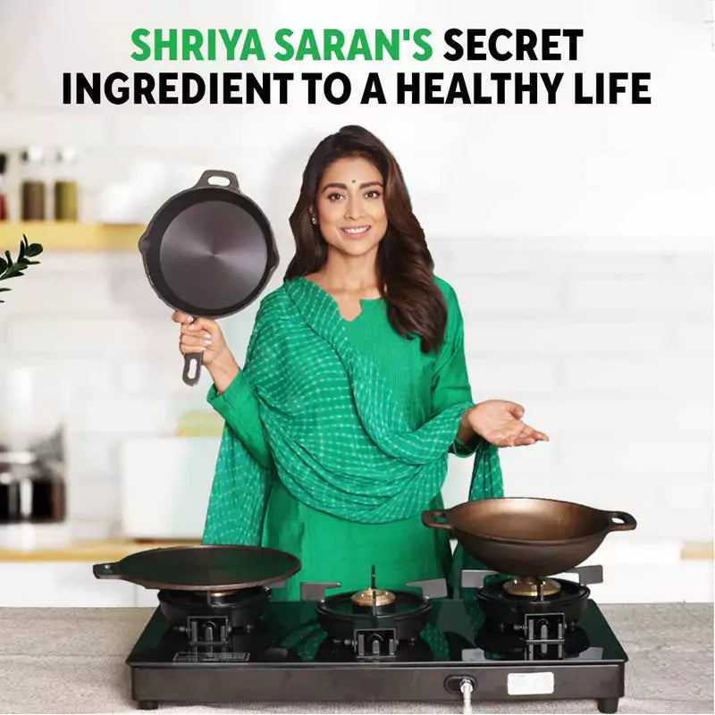 7 Pit/Cup CASTrong Cast Iron Paniyaram/Appe pan+ Free Spatula, Round, Long handle, Pre-seasoned, Nonstick, 100% Pure, Toxin-free, 21.5cm, 1.7kg