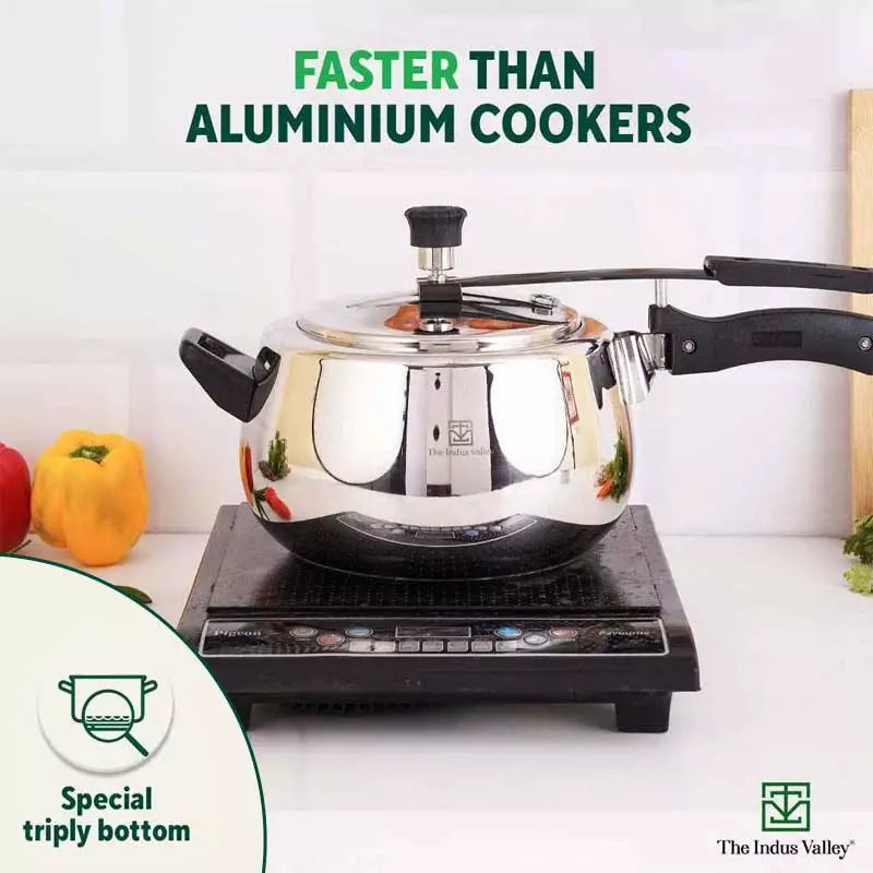 3L+5L QuicKooker Stainless Steel Pressure Cooker Combo+ Free ₹600 Wood Chopping Board, Premium Quality, Tri-ply (3 Layer) Heavy Bottom, 3Yr Warranty, ISI Certified, Induction & Gas