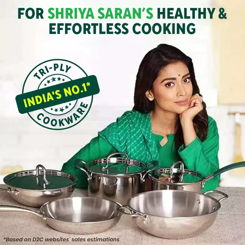 TurboCuk Tri-ply Stainless Steel Fry Pan, Premium Quality, 3 Layer Thick Body, 100% Toxin-free, Non-stick, Induction & Gas, Free ₹110 Spatula, 22/24/26 cm, 1.5/1.7/1.9L