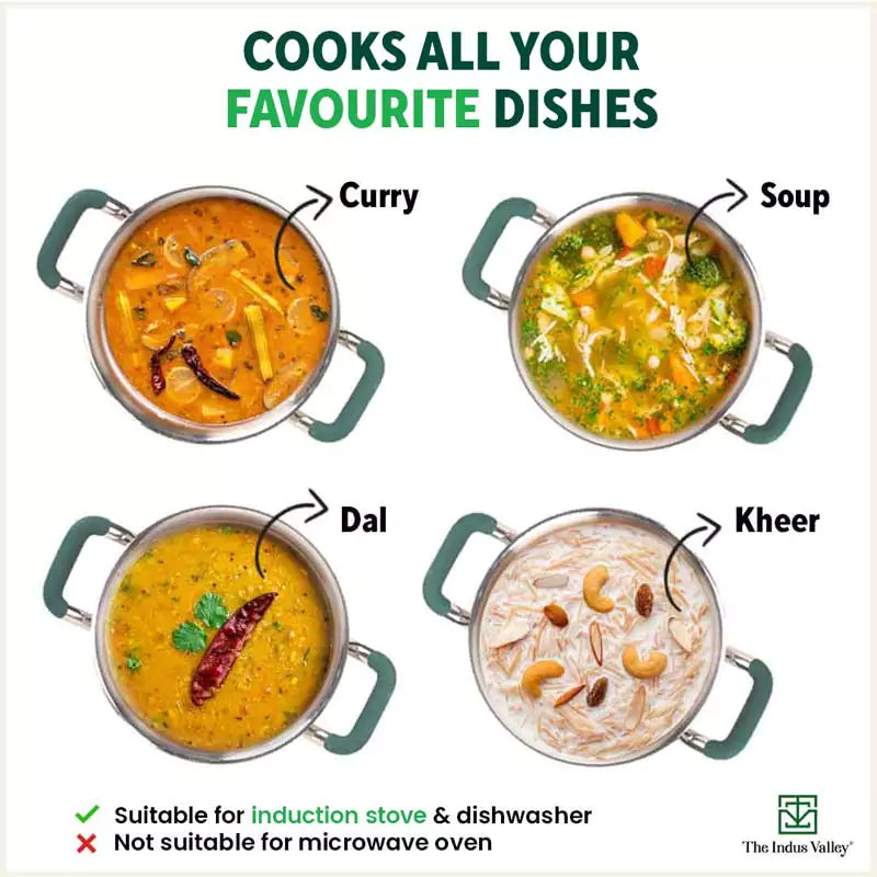 TurboCuk Tri-ply Stainless Steel Casserole/Biryani Cooking Pot, Premium Quality, 3 Layer Thick Body, Cool Silicone Handles, 100% Toxin-free, Non-stick, Induction & Gas, 1.4L