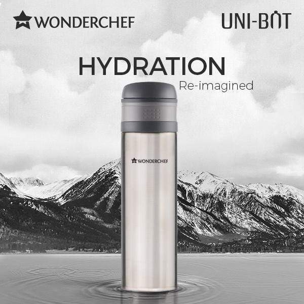 Uni-Bot, 500ml, Silver, Double Wall Stainless Steel Vacuum Insulated Hot and Cold Flask, Ultra Light, Spill and Leak Proof, 2 Years Warranty