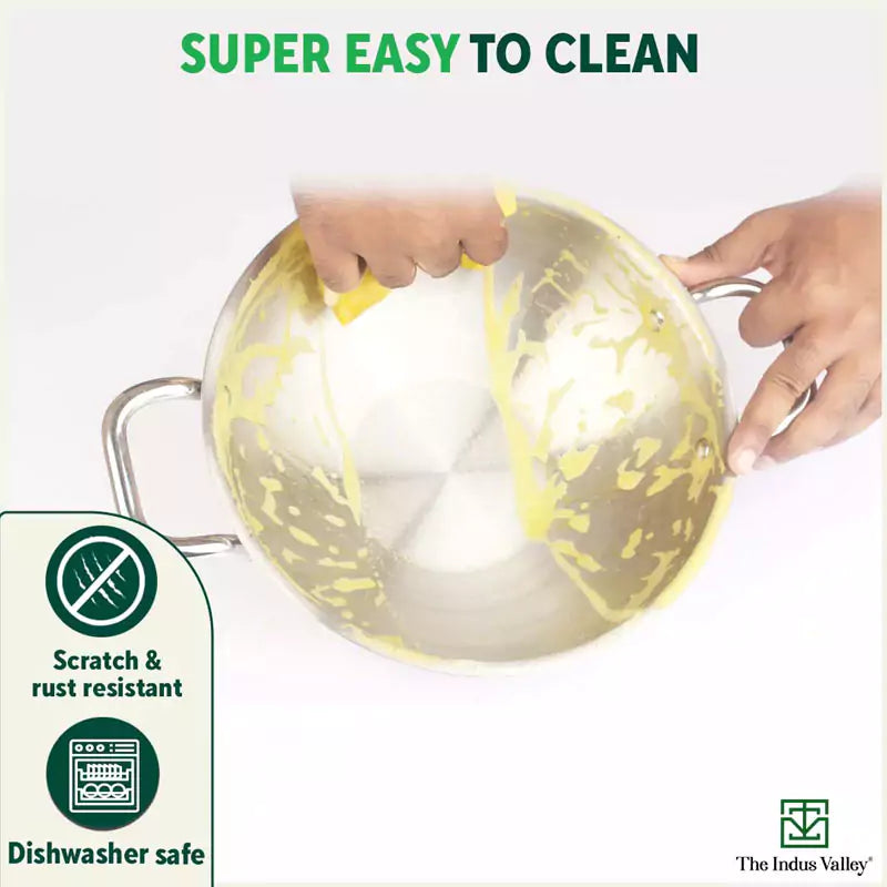 TurboCuk Tri-ply Stainless Steel Deep Fry Pan+ Glass Lid, Premium Quality, 3 Layer Thick Body, 100% Toxin-free, Non-stick, Induction & Gas, 20.3cm, 1.5 L, 1.38kg