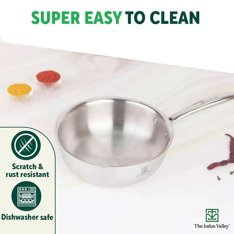 TurboCuk Tri-ply Stainless Steel Deep Fry Pan, Premium Quality, 3 Layer Thick Body, 100% Toxin-free, Non-stick, Induction & Gas, 22.1cm, 1.6L