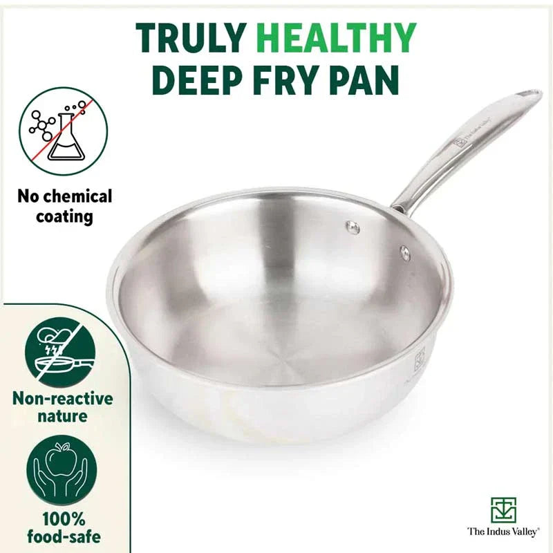 TurboCuk Tri-ply Stainless Steel Deep Fry Pan, Premium Quality, 3 Layer Thick Body, 100% Toxin-free, Non-stick, Induction & Gas, 22.1cm, 1.6L