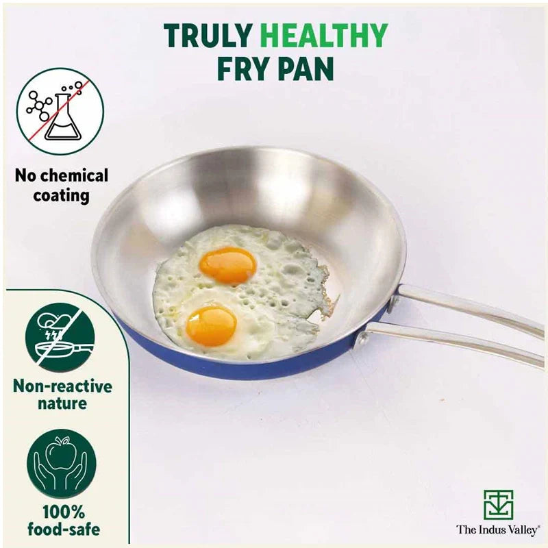 Tri-Steel Premium Stainless Steel Fry Pan, Tri-ply (3 Layer) Induction Bottom, 1.5L, Blue
