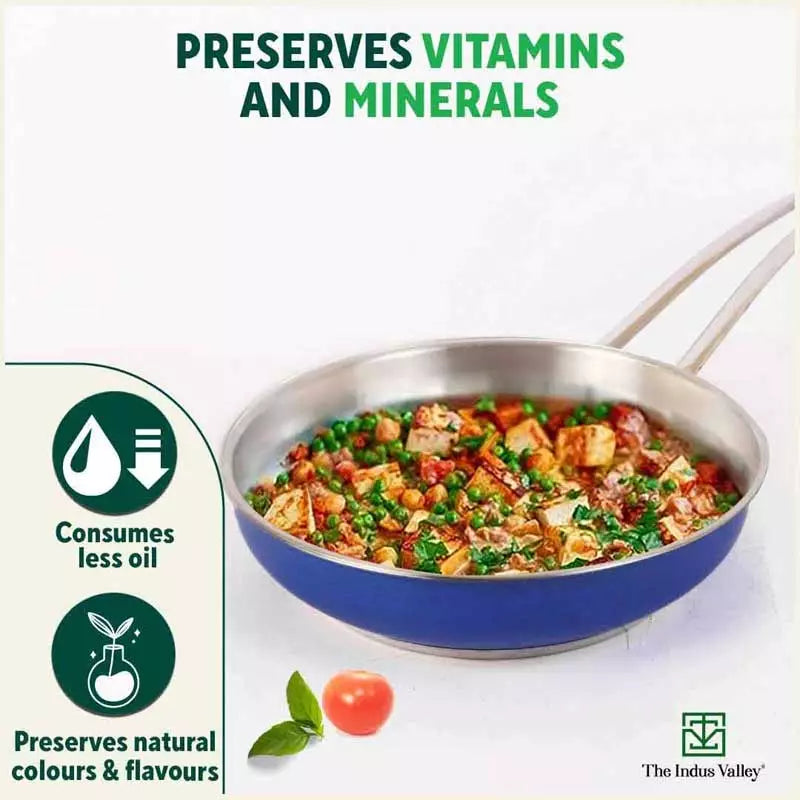 Tri-Steel Premium Stainless Steel Fry Pan, Tri-ply (3 Layer) Induction Bottom, 1.5L, Blue