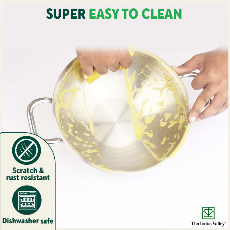 TurboCuk Tri-ply Stainless Steel Kadai, Premium Quality, 3 Layer Thick Body, 100% Toxin-free, Non-stick, Induction & Gas, Free ₹110 Spatula, 1.7/2.7/4L