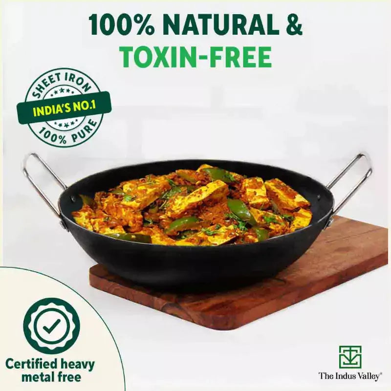 100% Pure Iron Cookware Set: Kadai+ Tawa+ Fry Pan, Toxin-free Sheet Iron, Pre-seasoned, Induction & Gas, Kitchen Set for Home, Free ₹400 Tadka Pan