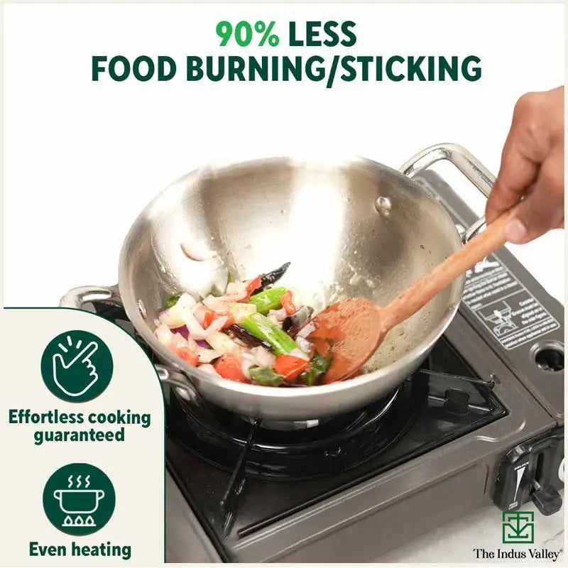 TurboCuk Tri-ply Stainless Steel Cookware Set: Kadai+ Fry Pan, Premium Quality, 3 Layer Thick Body, 100% Toxin-free, Non-stick, Induction & Gas, Free ₹600 Wood Chopping Board