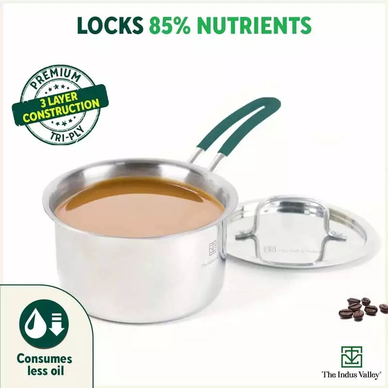 TurboCuk Tri-ply Stainless Steel Tea/Milk Pan/Saucepan+ Steel Lid, Premium Quality, 3 Layer Thick Body, 100% Toxin-free, Non-stick, Induction & Gas, 1.4/2/3L