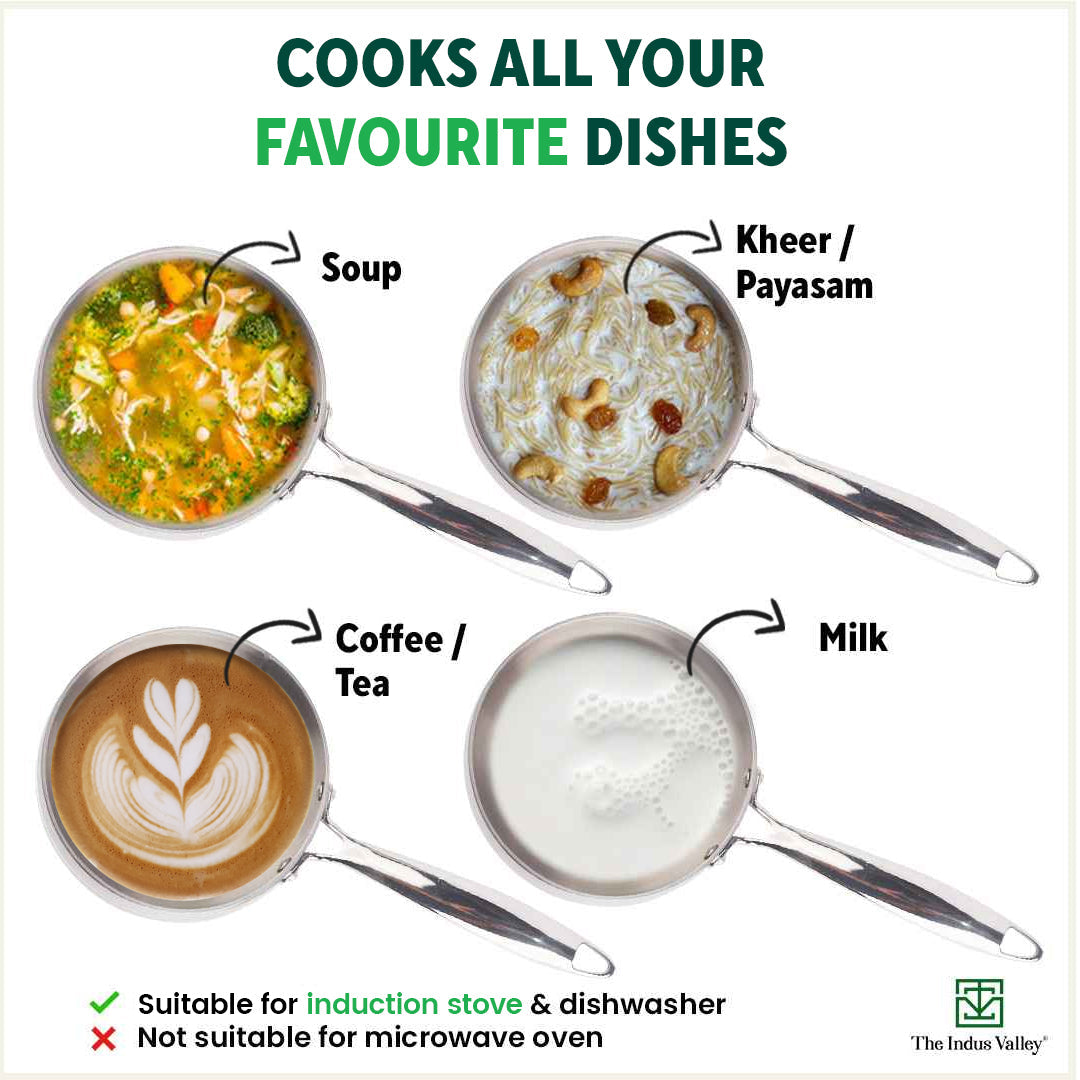 TurboCuk Tri-ply Stainless Steel Saucepan/ Milk/ Tea Pan+ Glass Lid, Premium Quality, 3 Layer Thick Body, 100% Toxin-free, Non-stick, Induction & Gas, 1.5/3.5L