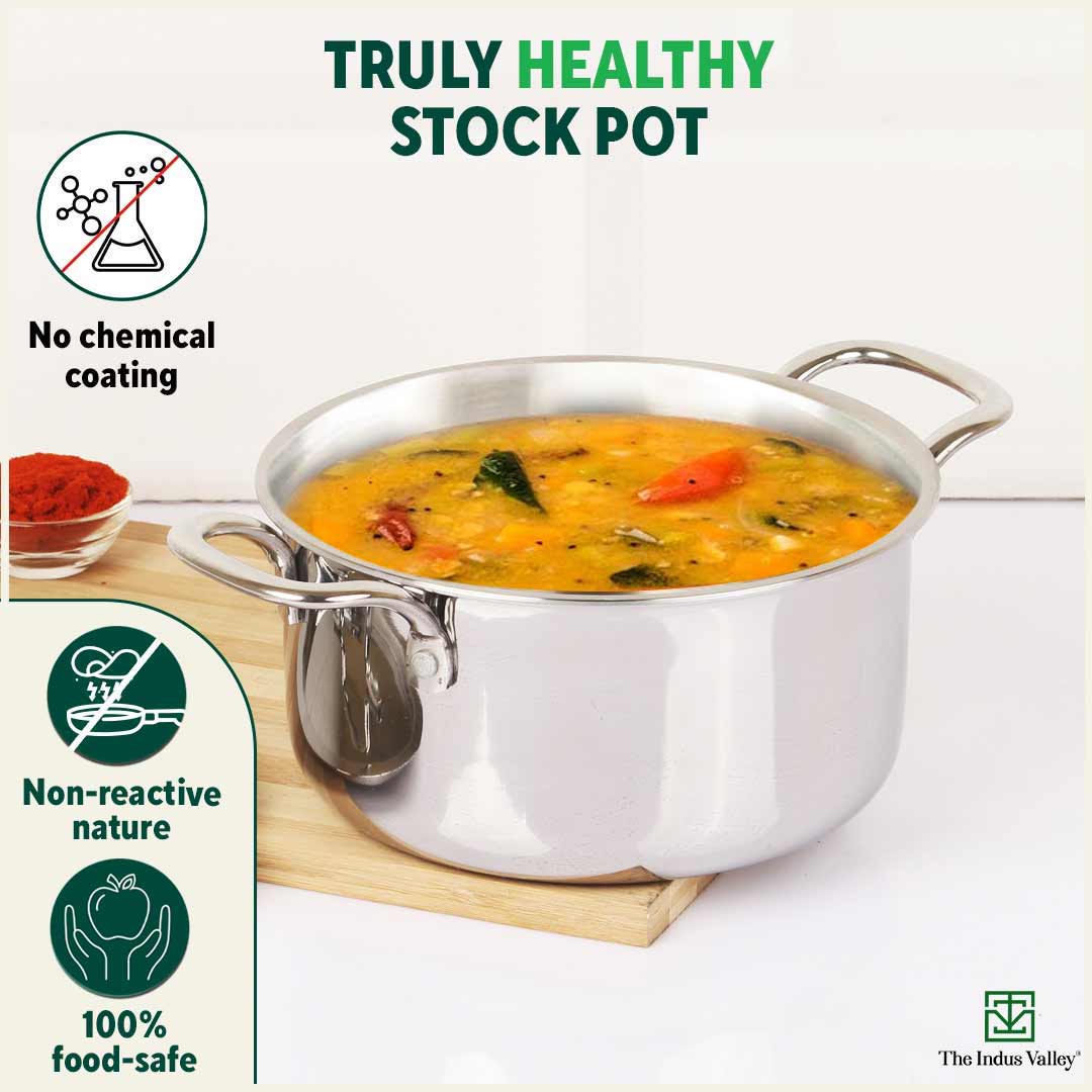 TurboCuk Tri-ply Stainless Steel Casserole/ Cooking Pot/ Sauce Pot+ Steel Lid, Premium Quality, 3 Layer Thick Body, 100% Toxin-free, Non-stick, Induction & Gas, 2.1L