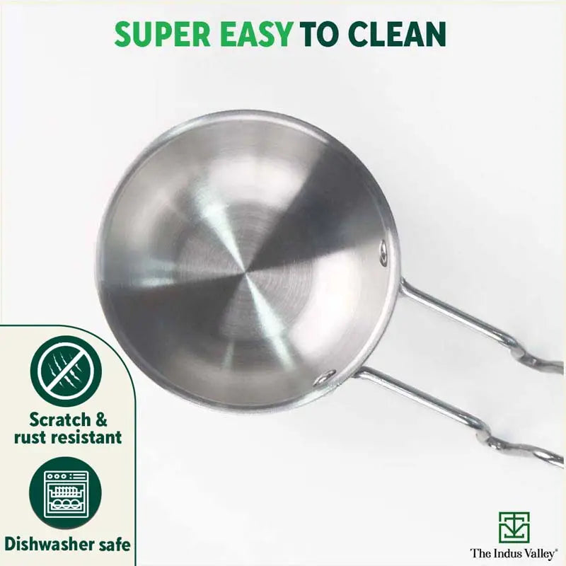 TurboCuk Triply Stainless Steel Tadka Pan for Spice Seasoning/Heating, Premium Quality, 3 Layer Thick Body, 100% Toxin-free, Non-stick, Induction & Gas, 12cm, 300ml