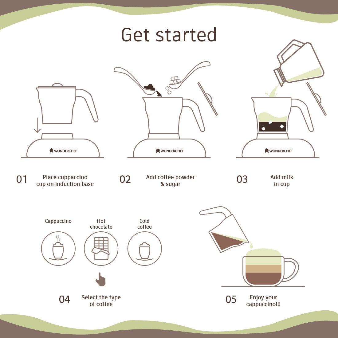 Wonderchef Cuppaccino Coffee Maker 550W | Coffee Machine for Home | Cappuccino from Instant Coffee in 3 Minutes | Professional Grade Froth | Hot Chocolate, Cold Coffee | Induction based brushless movement | 2 Years Warranty | Black