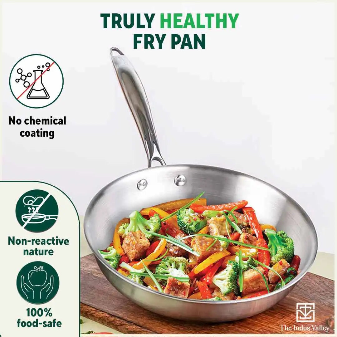 TurboCuk Tri-ply Stainless Steel Fry Pan+ Glass Lid, Premium Quality, 3 Layer Thick Body, 100% Toxin-free, Non-stick, Induction & Gas, 1.5/1.7/1.9L
