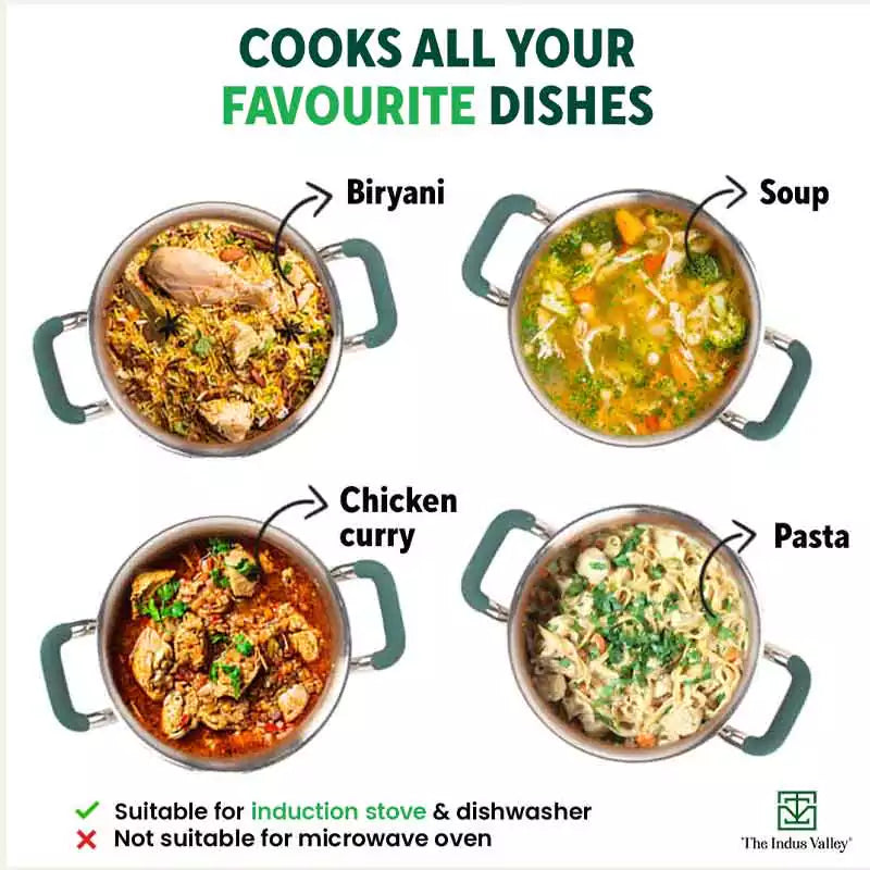 TurboCuk Tri-ply Stainless Steel Biryani Cooking Pot/Casserole, Premium Quality, 3 Layer Thick Body, Cool Silicone Handles, 100% Toxin-free, Non-stick, Induction & Gas, Free ₹110 Spatula, 2.9L