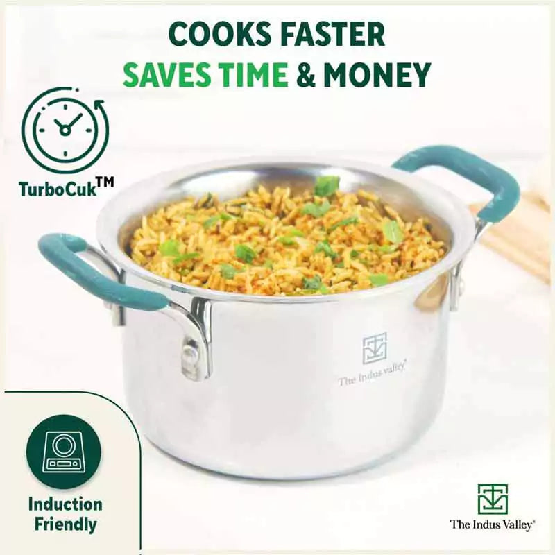 TurboCuk Tri-ply Stainless Steel Cokware Set: Kadai+ Biryani Pot, Premium Quality, 3 Layer Thick Body, 100% Toxin-free, Non-stick, Induction & Gas, Free ₹600 Wooden Board