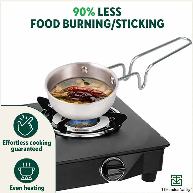 TurboCuk Triply Stainless Steel Tadka Pan for Spice Seasoning/Heating, Premium Quality, 3 Layer Thick Body, 100% Toxin-free, Non-stick, Induction & Gas, 12cm, 300ml
