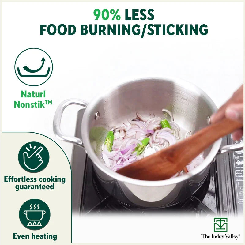 TurboCuk Tri-ply Stainless Steel Casserole/ Biryani Cooking Pot+ Steel Lid, Premium Quality, 3 Layer Thick Body, 100% Toxin-free, Non-stick, Induction & Gas, 3.1L