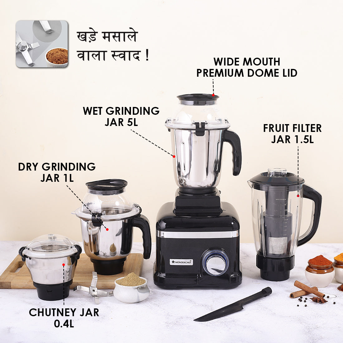 Sumo Black DLX Mixer Grinder with 4 Stainless Steel Jars, 1000 W in Black