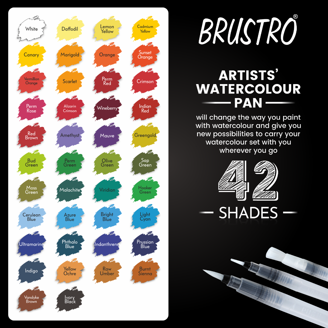Brustro Artists ’ Watercolour Pan (Set of 42 Colours)