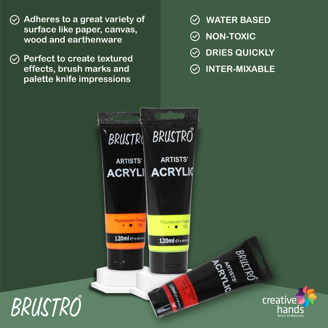 Brustro Artists' Acrylic 120ml, Pack of 5 Primary Shades  (Titanium White, Cad Yellow, Ultramarine, Cadmium Red & Ivory Black)