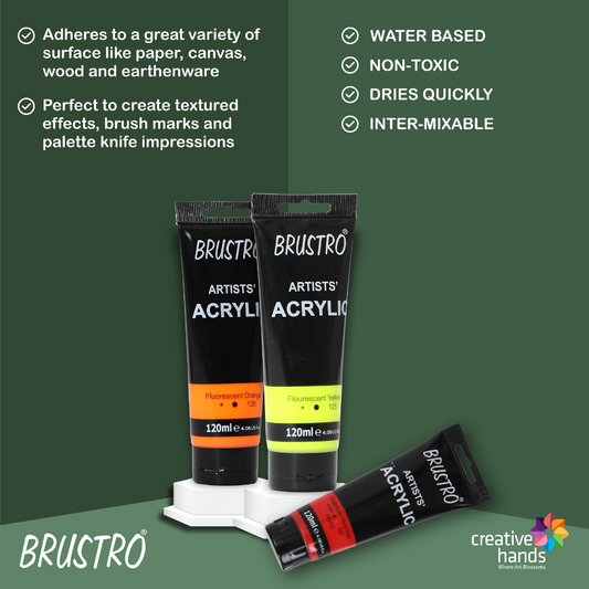 Brustro Artists' Acrylic 120ml, Pack of 5 Primary Shades  (Titanium White, Cad Yellow, Ultramarine, Cadmium Red & Ivory Black)