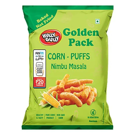 20x Hully Gully Golden Pack Nimbu Masala Corn Puffs -  Pack of 20 -130g each