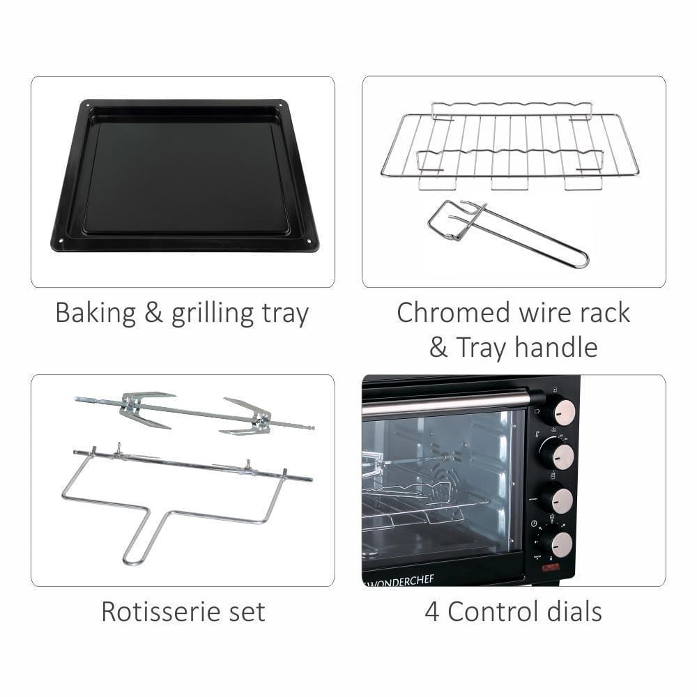 Wonderchef Renewed Oven Toaster Griller (OTG) - 28L | Black with Rotisserie | Auto-shut off | Heat-resistant Tempered Glass | Multi-stage Heat Selection