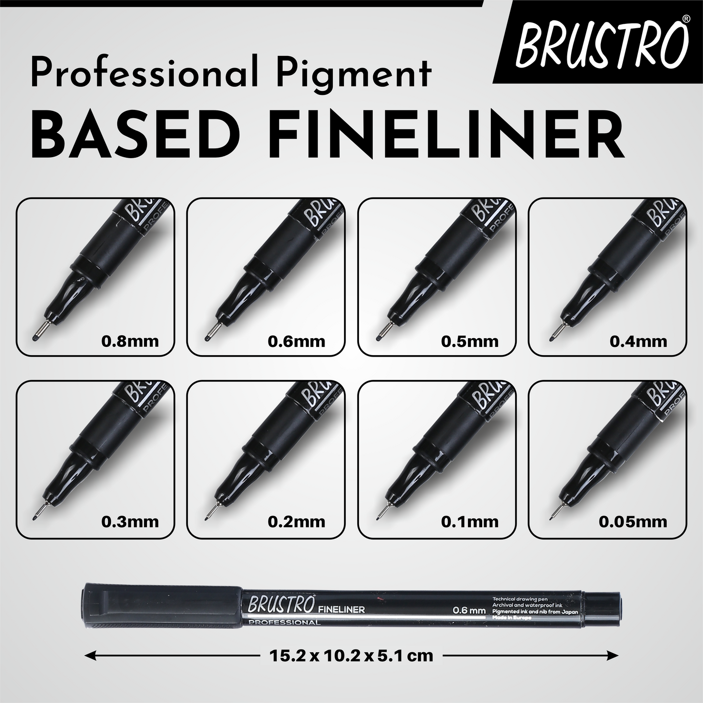 Brustro Professional Pigment Based Fineliner - Set of 8 (Black)