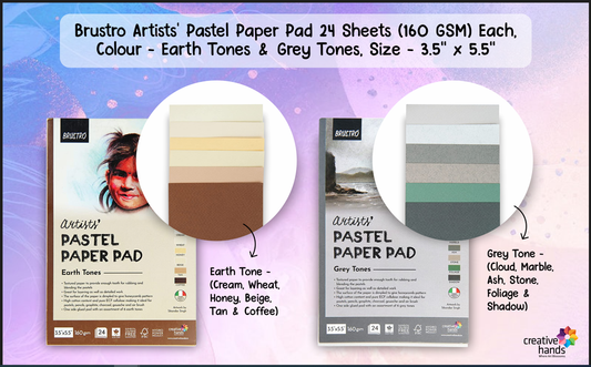 Brustro Artists' Pastel Paper Pad Set of 2, 24 Sheets (160 GSM) Each, Colour - Earth Tones & Grey Tones, Size - 3.5" x 5.5"