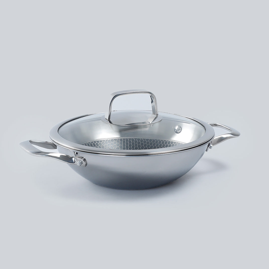 Stanton 28 cm Non-stick Kadhai/Kadai with Lid - 3.4 Litre | 3 ply steel