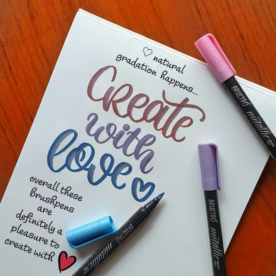 BRUSTRO Metallic Brush Pens - Soft Brush Tip Set of 10 Colors. with Colour Brush Pens Set of 12 (Pigment Based, Hard tip Brush Pen) Flexible tip for Calligraphy, Lettering and Drawing Techniques.