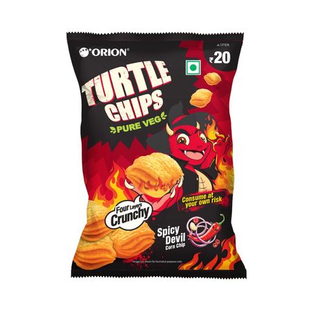 50x Orion Turtle Chips - Spicy Devil Corn Chip (100% Veg) - Pack of 50 (28GM each)