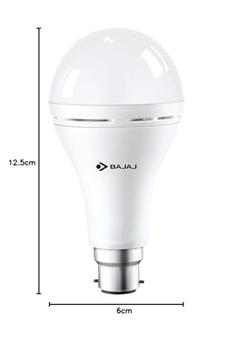 Bajaj LEDZ 8.5W Rechargeable Emergency Inverter LED Bulb, Cool Day Light, White, Upto 4 Hours Battery, b22d