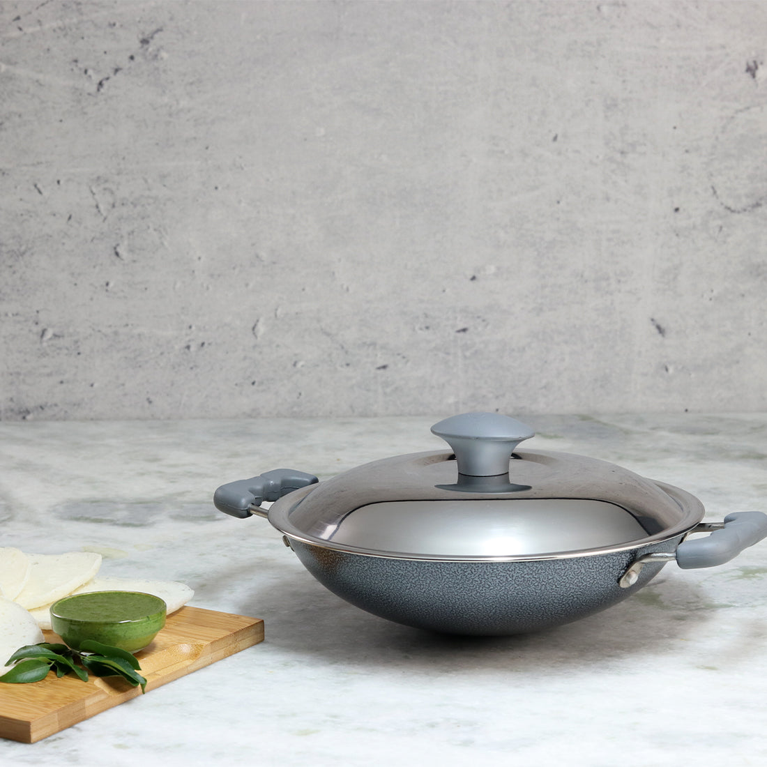 Appachetty Breakfast Pan with Lid | Nonstick Cookware | Appachatty | Chetty Pan | Appam Patra | Round Bottom Kadai | 3mm Thick | Black 22 cm | 1 Year Warranty