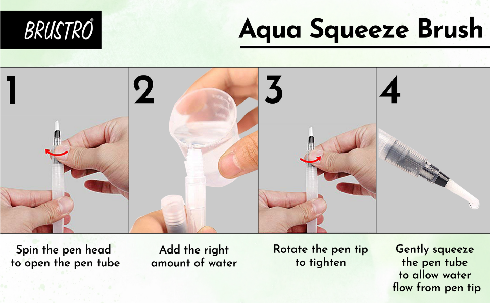 Brustro Aqua Squeeze Leak Proof Watercolour Brush Pen Flat, Small,Medium,Large (Assorted) - Pack of 3